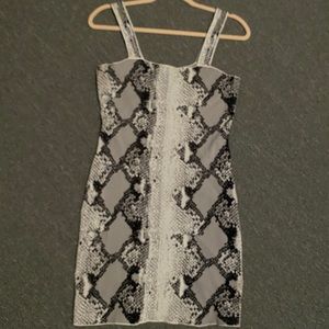 Grey, black and white snake print dress